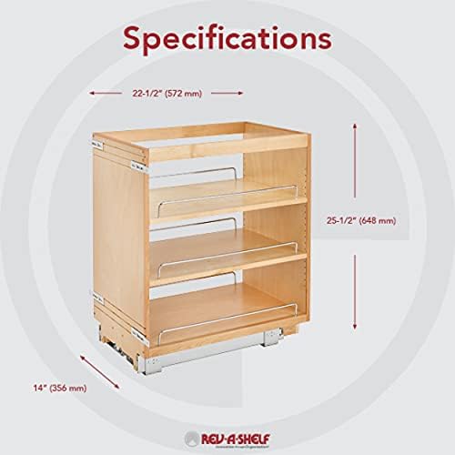 Rev-A-Shelf Pullout Kitchen Cabinet Organizer, Min Cabinet Opening 8.5" W | 8" W Slide Out Pantry Spice or Utensil Storage Rack with Adjustable Shelves for Base Cabinet Organization, 448-BC-8C
