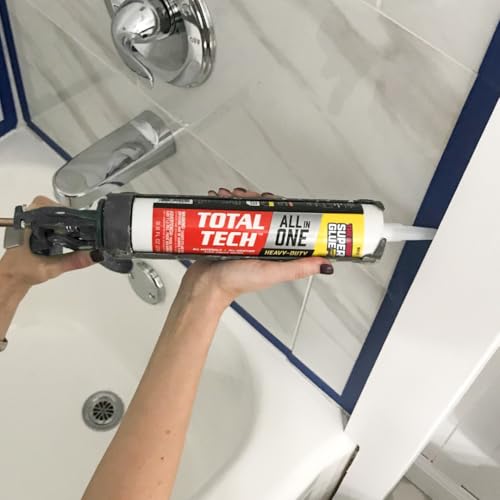 Total Tech, White, 9.8oz Cartridges, Heavy-Duty Construction Adhesive & Sealant Caulk, Flexible, All-Weather, Watertight, UV-Resistant, High Strength, Instant Grab, Ideal for Pools, Bathtubs