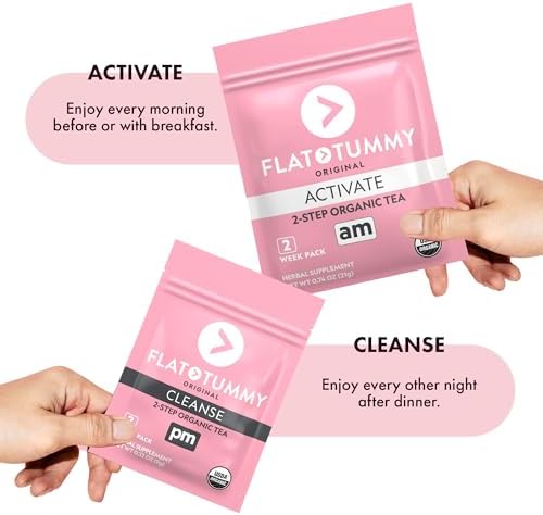Flat Tummy Detox Tea (2 Week Program) – 2-Step Detox Tea to Boost Energy & Reduce Bloating* - All Natural Detox Cleanse w/ Green Tea, Lemon Balm