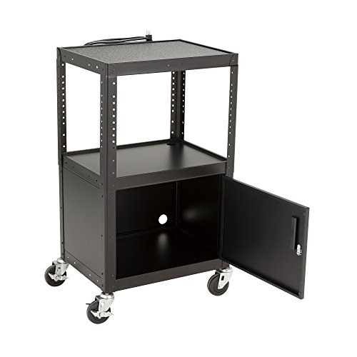 Norwood Commercial Furnitur Adjustable Metal AV Cart with Locking Cabinet & Power