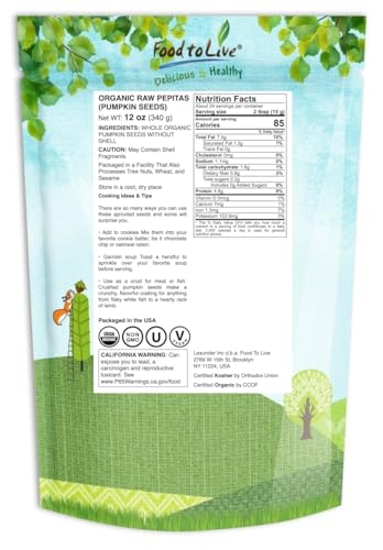 Food to Live Organic Raw Pepitas, 18 Pounds — Non-GMO, Pumpkin Seed Kernels, Unsalted, No Oil, No Shell, Vegan, Kosher, Bulk. Keto Snack.