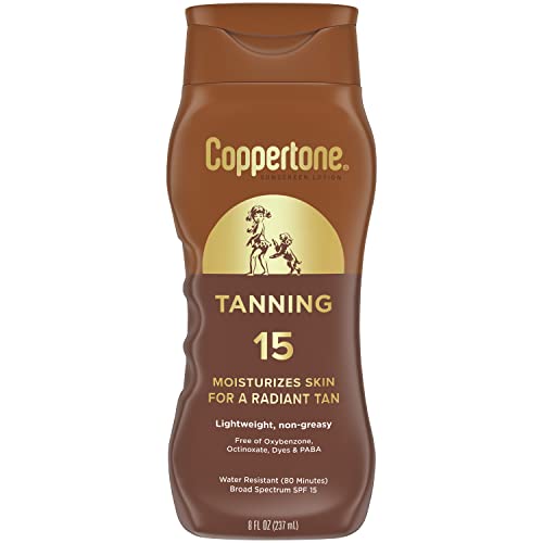 Coppertone Tanning Sunscreen Lotion SPF 8, 8 FL OZ | Sun Tanning Lotion Broad Spectrum SPF 8 with Vitamin E, Water Resistant, PABA, Oxybenzone, Octinoxate and Dye Free