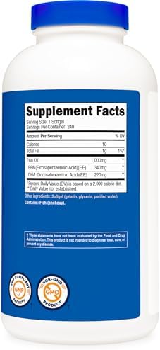 Nutricost Fish Oil Omega 3 Softgels with EPA & DHA, 240 Softgels, GMO-Free | 1000mg of Fish Oil, 560mg of Omega-3, Gluten Free
