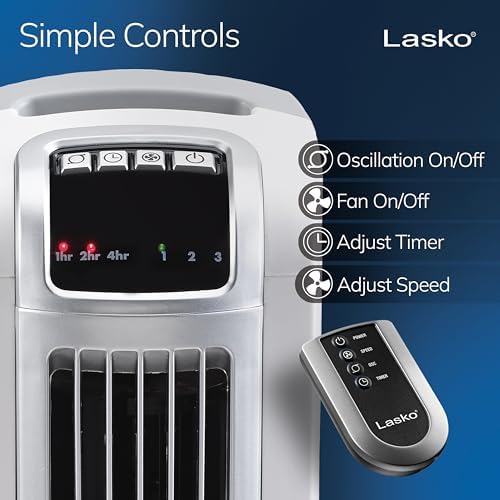 Lasko Oscillating Tower Fan with Remote Control - 36" - 2510 - White | Timer, Quiet Standing Fan for Bedroom, Office, and Home, 3 Speeds, Powerful Cooling Air