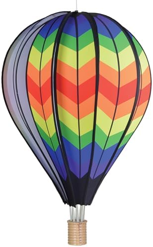 Hot Air Balloon Hanging Garden Spinner 26" - Vibrant Double Rainbow Chevron Design, Weather-Resistant Outdoor Decor, Durable & Lightweight for Patios