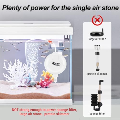 hygger Quiet Aquarium Air Pump 1.5 Watt Energy Saving Mini Oxygen Pump for 1-15 Gallon Fish Tank with Accessories White