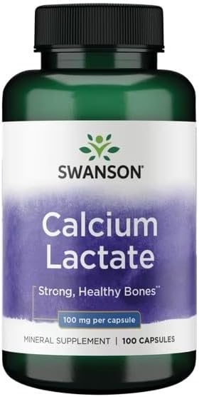 Swanson Calcium Lactate 100MG 100 CAPS | Helps Build and Support Strong Bones, Promotes Gastrointestinal Comfort, Essential for Heart