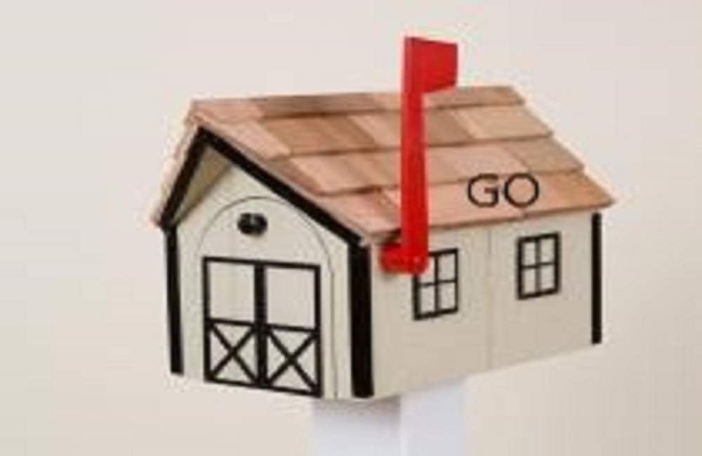 Amish Barn Style Mailbox Beige with Black Trim