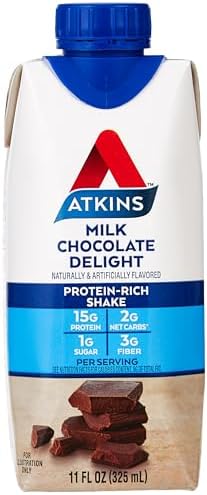 Atkins Dark Chocolate Royale Protein-Rich Shake. Rich and Creamy with Protein. Keto-Friendly and Gluten Free. (4 Shakes), 11 Fl Oz