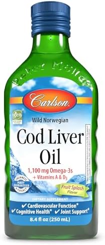 Carlson Cod Liver Oil, 1100 mg, Omega-3s, Lemon, 500 mL (16.9 Fl Oz) | plus Vitamins A and D3; Wild Caught Norwegian Arctic Cod Liver Oil; Sustainably Sourced Nordic Fish Oil Liquid