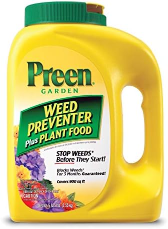 Preen Garden Weed Preventer Plus Plant Food 16 lb. Drum, Covers 2,560 sq ft | Granular All Purpose Fertilizer with Pre Emergent Weed Control for Gardens – Prevents Weeds and Feeds Plants