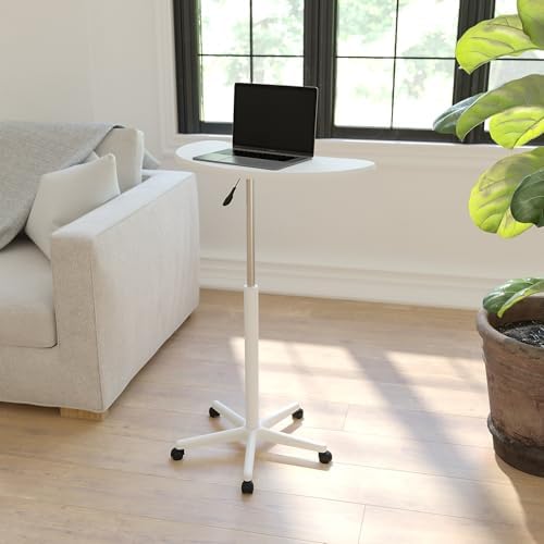 Flash Furniture Eve Sit to Stand Mobile Laptop Desk/Speaker's Lectern with Wheels, Modern Height-Adjustable Portable Standing Computer Desk, Black | Heavy Duty Nylon Base, Dual Wheel Casters