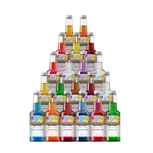 Hawaiian Shaved Ice Syrup Assortment, 20 - 16-ounce Bottles of the Most Popular Flavors Including Cherry, Grape, Blue Raspberry, Lemon-Lime