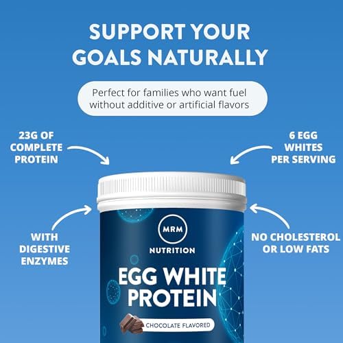 MRM Nutrition Egg White Protein - 23g Fat-Free Protein - 20 Servings | Free of Dairy & Gluten, Sugar Free Vanilla Flavored Powder, With Digestive Enzymes, and Soy, High Biological Value