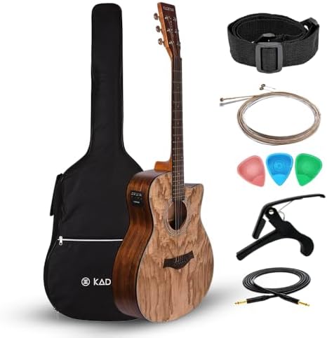 Kadence A06EQ-SC Acoustica 40" Electro Acoustic Guitar | Grand Auditorium Cutaway | AshWood | Built-in Pickup + 2 Band EQ | Includes Bag, Cable, Strap