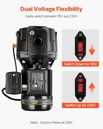 VEVOR 1/2 HP Shallow Well Jet Pump, AC 115/230 Volt, 790 GPH Dual Voltage Cast Iron Well Jet Pump, with 147 ft Max Head Lift, Automatic Pressure Switch, for Garden Irrigation Lawn Sprinkler System