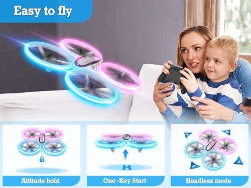 Q9s Drones for Kids,RC Drone with Altitude Hold and Headless Mode,Quadcopter with Blue&Green Light,Propeller Full Protect,2 Batteries and Remote Control,Easy to fly Kids Gifts Toys for Boys and Girls
