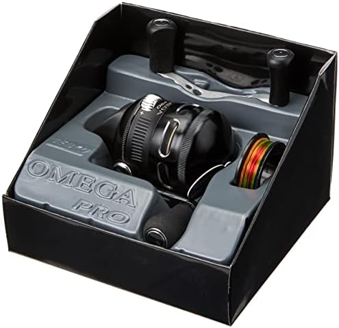 Zebco Omega Pro Spincast Fishing Reel, Dual Ceramic Pick-up Pins, Solid-Brass Pinion Gear, GlideLine ll Line Retrieval System, Pre-Spooled