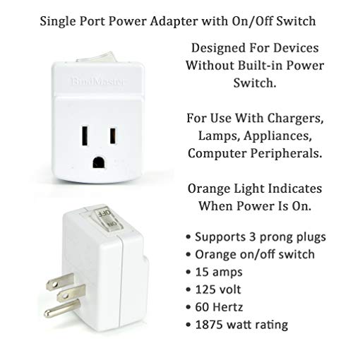 3 Prong Grounded Single Port Power Adapter with Indicator On/Off Switch (1 Pack)