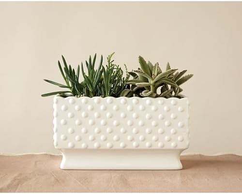 Creative Co-Op White Hobnail Rectangle Ceramic Planter