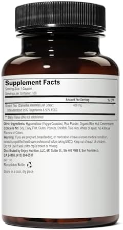 EGCG Green Tea Extract, High Antioxidant, Heart Support & Brain Health, Green Tea Pills, 100 Vegetarian Capsules