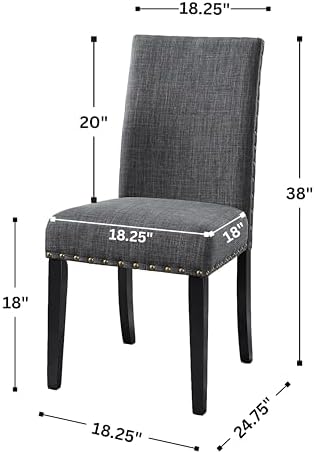 Roundhill Furniture Biony Gray Fabric Dining Chairs with Nailhead Trim, Pack of 2