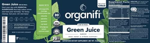 Organifi Green Juice - Powder Supplement with Organic Spirulina, Ashwagandha, and Chlorella - Helps Achieve Fitness Goals and Reduce Cortisol Levels, 30-Day Supply