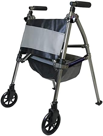 Signature Life Elite Travel Walker, Lightweight Folding Rolling-Walker with Swivel Wheels for Adults, Seniors, and Elderly, Compact Narrow Walking Aid, Height Adjustable with Ski Glides and Pouch
