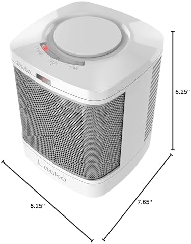 Lasko Electric Ceramic Space Heater for Bathroom - 8” - CD08200 - White | ALCI Safety Plug, Portable, 2 Heat Settings, Simple Heat Button, Overheat Protection, Cool Touch Housing, 1500W
