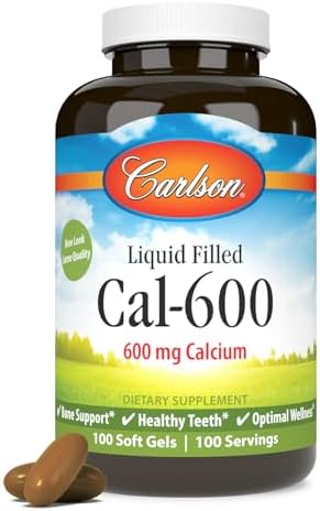 Carlson Cal-600, 600 mg, Calcium, Liquid Filled, 100 Softgels | Bone Support; Healthy Teeth; Optimal Wellness