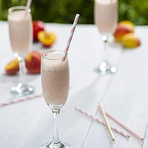 GUSTO [200 Pack] light Pink & Gold Paper Straws Disposable, 100% Biodegradable Multi-Pattern Party Straws For Birthday