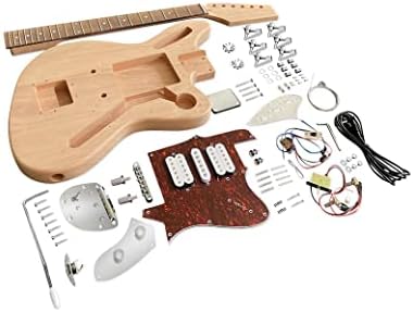 DIY Electric Guitar Kit Beginner Kit Right Handed Jazzmaster Style | 6 String, Mahogany Body, Mahogany Neck, Rosewood Fretboard, Chrome Hardware