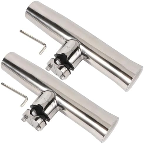 2PCS Stainless Tournament Style Clamp on Fishing Rod Holder for Rails, Rail Mount Rod Holder