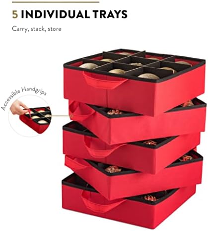 ZOBER All in One Christmas Ornament Storage Box & Decoration Container - Easy Access Removable Trays