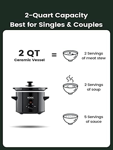 KOOC Small Slow Cooker, 2-Quart, Free Liners Included for Easy Clean-up, Upgraded Ceramic pot, Adjustable Temp, Nutrient Loss Reduction