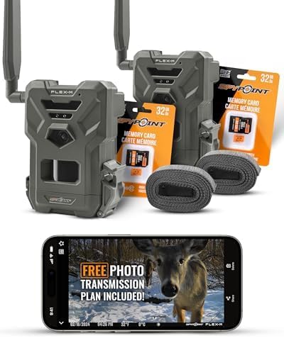 SPYPOINT Flex-M Twin Pack Cellular Trail Cameras - Best Hunting Accessories, No WiFi Needed, GPS, Night Vision, Dual-Sim LTE, IP65 Water-Resistant Game Camera, 28MP Photos, 720p Videos + Sound (2) | IP65 Water-Resistant Game, 720p Videos + Sound, 28MP Ph…