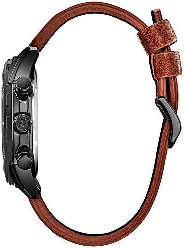 Citizen Men's Eco-Drive Weekender Chronograph Watch in Black IP Stainless Steel with Brown Leather Strap, Black Dial (Model: AT2447-01E)