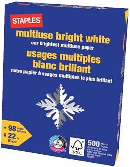 Staples Multipurpose Paper, 8 1/2" x 11", Bright White, Ream, For Office, School & Home