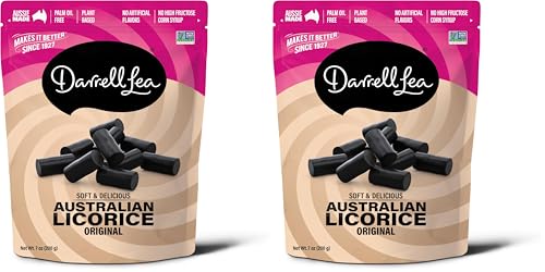 Darrell Lea Soft Australian Licorice, Non-GMO, No Palm Oil, Vegetarian Friendly, No High Fructose Corn Syrup, Soft & Chewy Licorice Candy, Made in Australia (Strawberry, 7 Ounce (Pack of 1))
