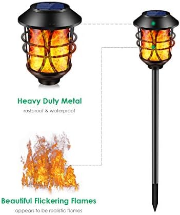 TomCare Solar Lights Outdoor Metal Flickering Flame Torch Lights, 4 Pack | Realistic Flame Effect, Heavy Duty, Charges in 6-8 Hours