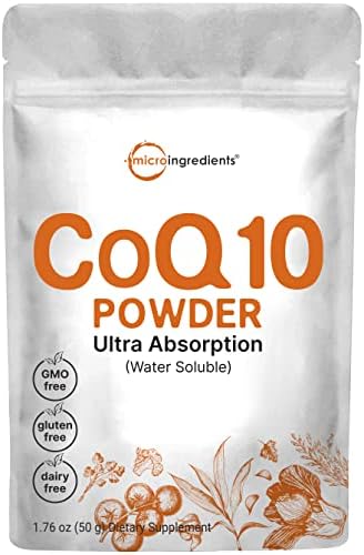 Micro Ingredients Water Soluble COQ10 Supplement (COQ10 200mg Per Serving in Powder Form), 50 Grams (8 Months Supply), Extra Absorption