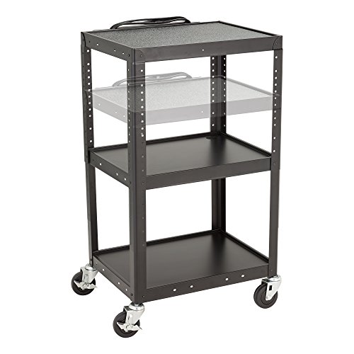 Norwood Commercial Furniture Adjustable Height Metal AV Cart with Electric Power Cord, Black
