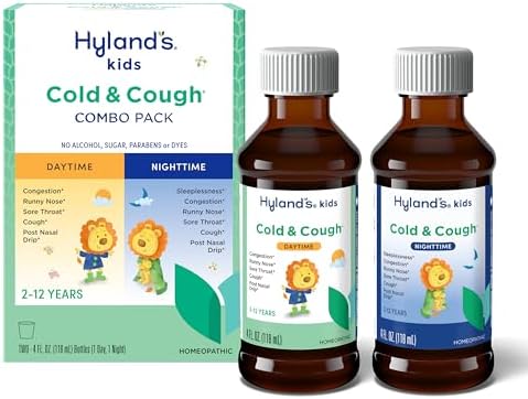 Hyland's Kids Cold and Cough, Day and Night Combo Pack, Cold Medicine for Ages 2 and up, Syrup Cough Medicine for Kids, Nasal Decongestant, 4 Fl Oz (Pack of 2)
