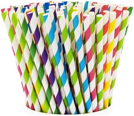 GUSTO [200 Pack] light Pink & Gold Paper Straws Disposable, 100% Biodegradable Multi-Pattern Party Straws For Birthday