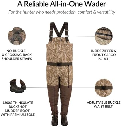 Drake Waterfowl Insulated Chest Wader, 125g Insulation Liner, 1200g Thinsulate Boots, Mens Chest Waders, Waterfowl Hunting