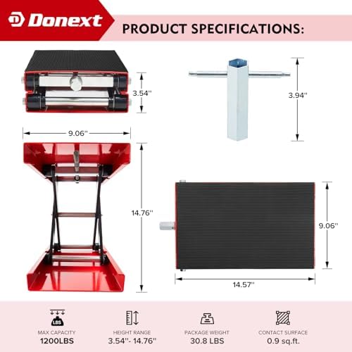 Motorcycle Lift Scissor Jack, 1200 LB Capacity Wide Deck Hoist Stand Maintenance Bikes ATVs Garage Repair Center Stand Lift Jack, Red