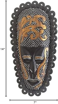 OMA Handcrafted African Tribal Wall Mask with Real Ceremonial Coins – Solid Wood Maori-Style Face Art for Home Decor (Natural Brown)
