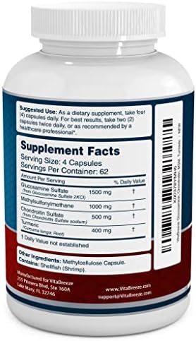 VitaBreeze Glucosamine Chondroitin MSM & Turmeric Supplement, 248 Capsules | Triple Strength Joint Support Supplement, Suitable for Men and Women