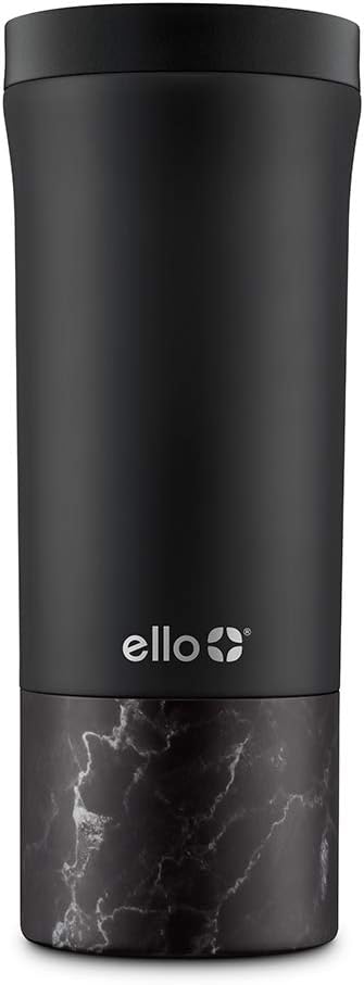 Ello Miri 16oz Insulated Stainless Steel Travel Mug with Slider Lid, Black Marble