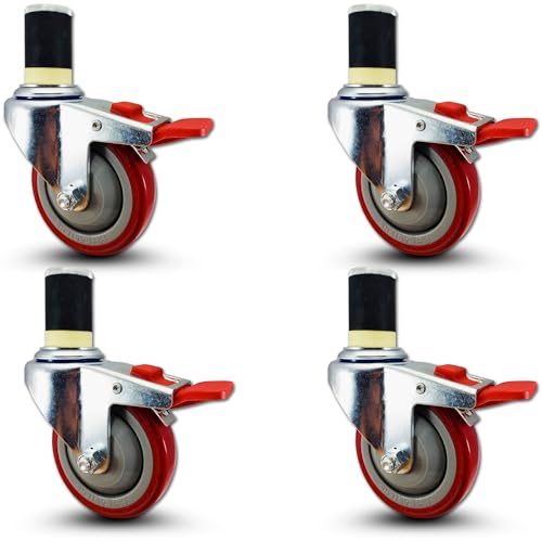 4" NSF Certified Total Locking Caster Wheels (Set of 4) for Stainless Steel Kitchen Prep Tables – Commercial Grade, Fits 1-1/2" ID Tubing